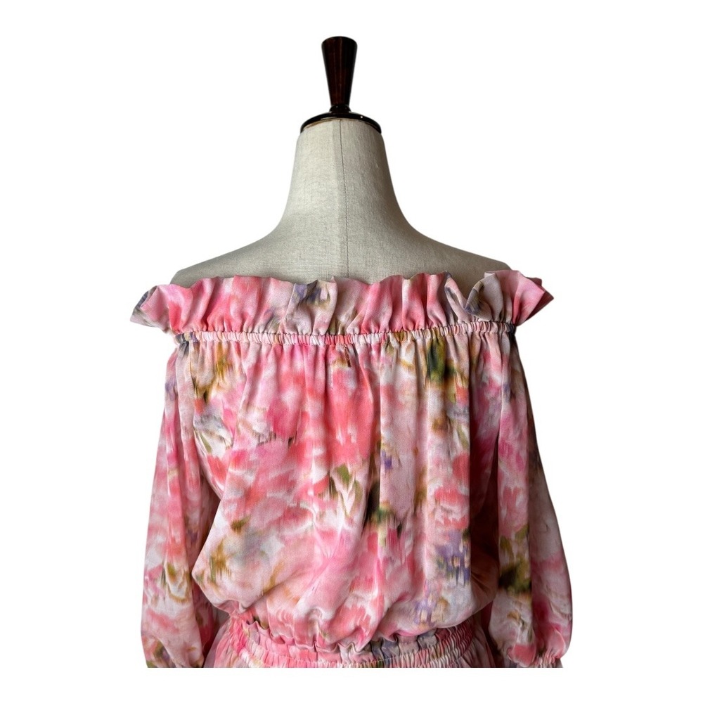 MISA Los Angeles Dress Women XS Pink Taza Floral Danae Mini Off Shoulder Boho - Picture 5 of 12